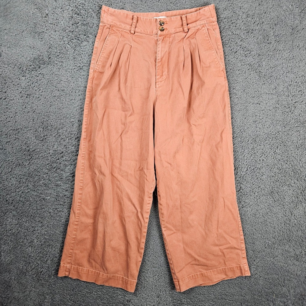 Madewell Women's Pleated Wide-Leg Pants Cropped Orange Fall G7642 Size 6